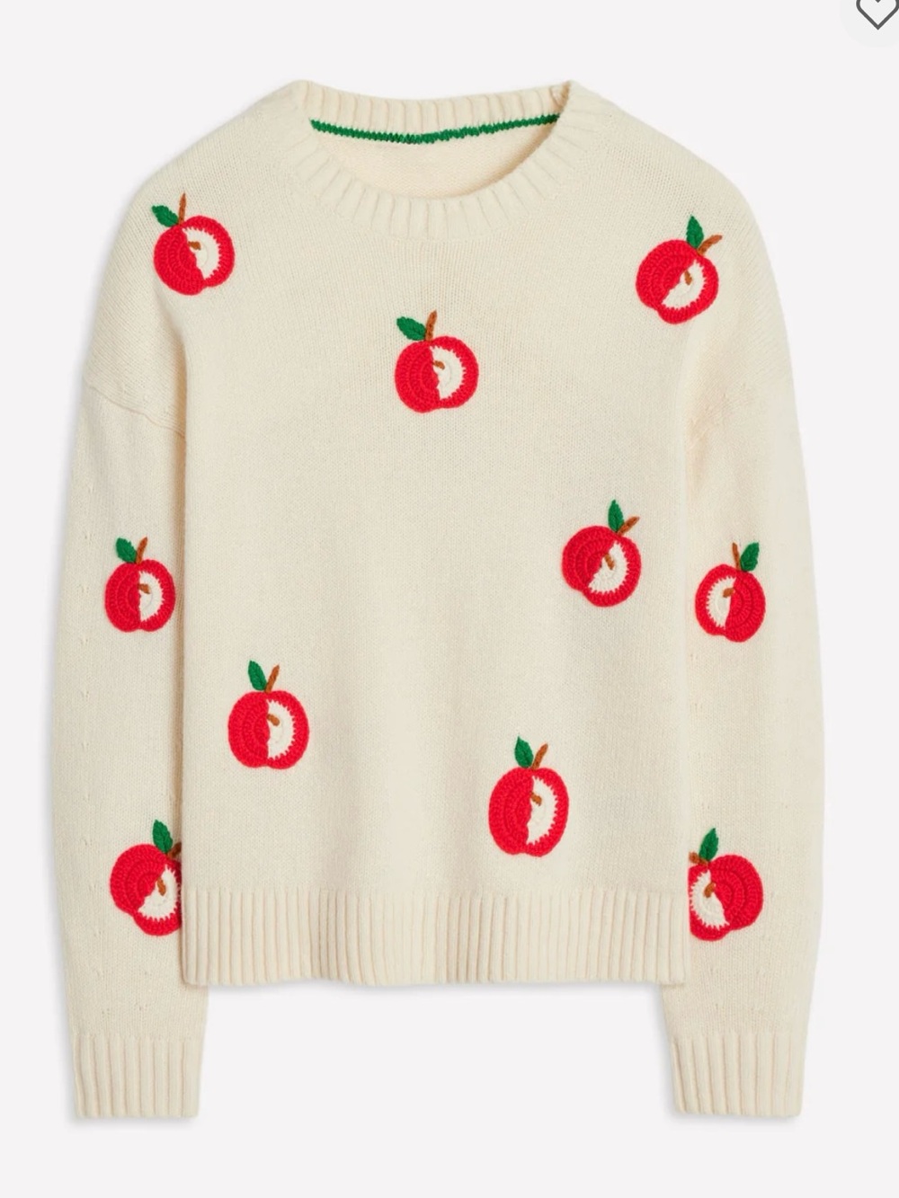 Boden Natalie Embroidered Sweater- Warm Ivory, Apples - Picture 3 of 5